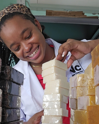Shelikia holding Najah Chemist soaps